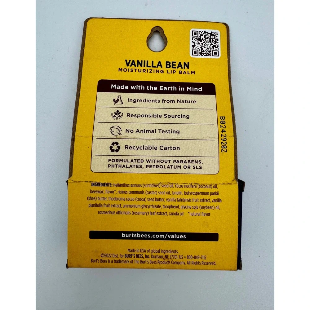 Burt's Bees Vanilla Bean Moisturizing Lip Balm, 100% Natural 2-Pack (0.3 oz)